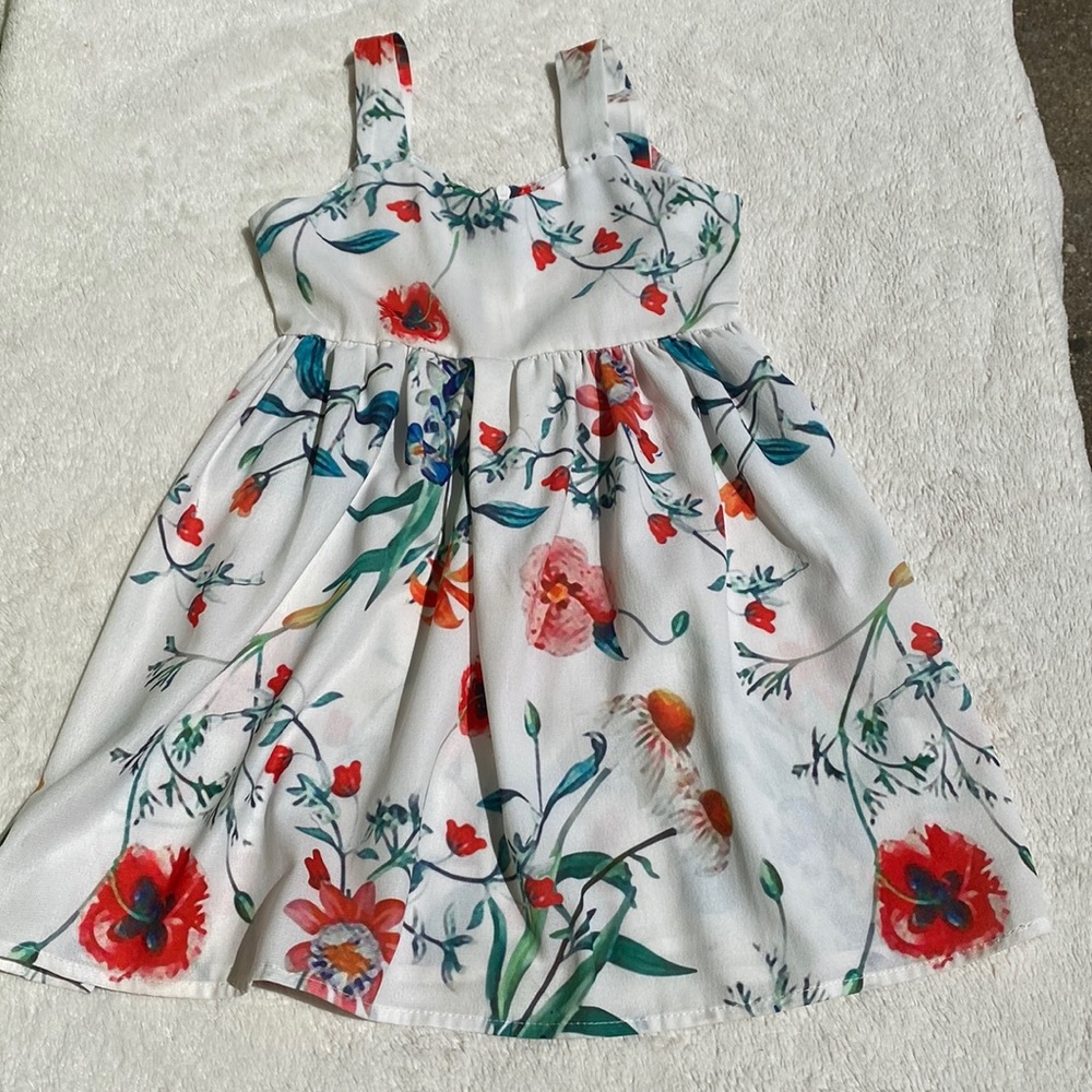 Girls White Floral Dress